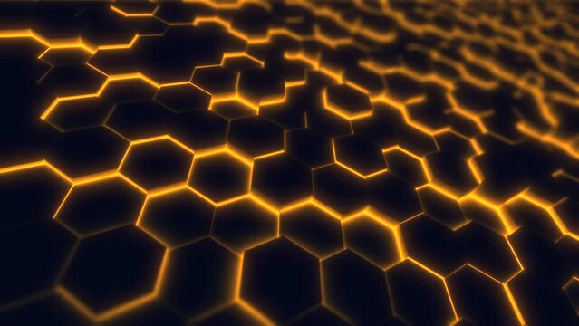 abstract background with futuristic glowing hexagons, 4k loop seamless animated technology backdrop