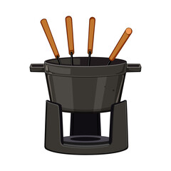 swiss fondue cheese cartoon. bread food, wine pot, fork dip swiss fondue cheese sign. isolated symbol vector illustration