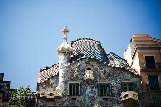 Low angle shot of the Casa Batllo in Barcelona, Spain