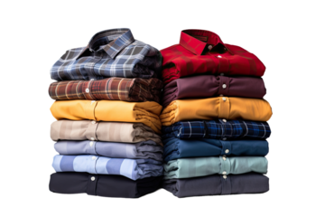 A collection of men's shirts placed on a plain white background.
