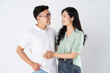 Naklejka premium a couple posing on a white background