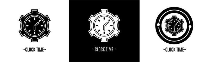 Clock time logo set. Collection of black and white logos. Stock vector.