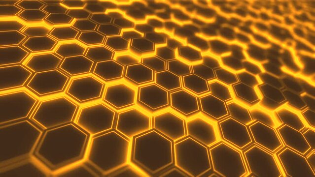 abstract background with futuristic glowing hexagons, 4k loop seamless animated technology backdrop