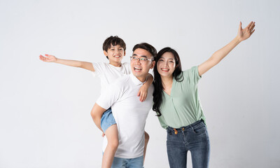 A family on a white background