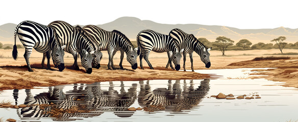Wild African zebras in the National Park. Wildlife of Africa.