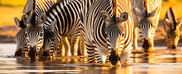Fototapeta na wymiar Wild African zebras in the National Park. Wildlife of Africa.