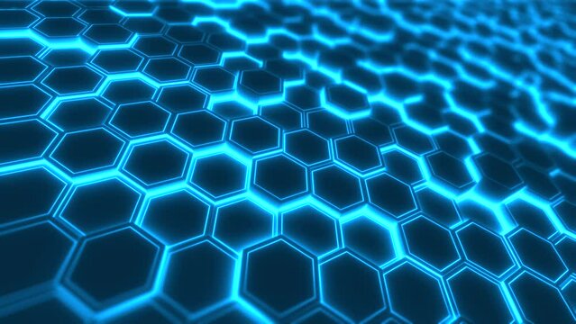abstract blue background with futuristic glowing hexagons, 4k loop seamless animated technology backdrop