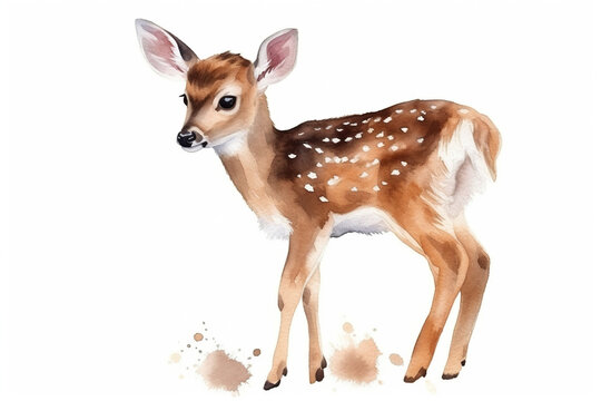 watercolor painting of little fawn