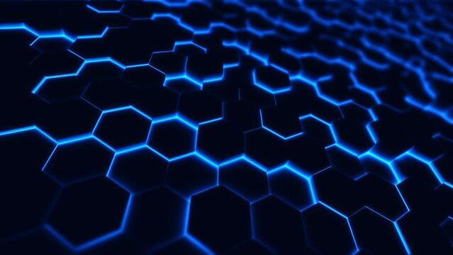abstract blue background with futuristic glowing hexagons, 4k loop seamless animated technology backdrop