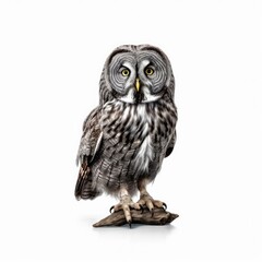 Great gray owl bird isolated on white. Generative AI