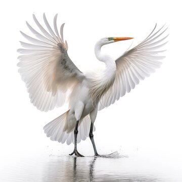 Great egret bird isolated on white. Generative AI