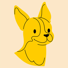 Yellow, fancy dog, puppy. Avatar, badge, poster, logo templates, print. Vector illustration in flat cartoon style
