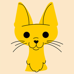 Yellow, fancy cat. Avatar, badge, poster, logo templates, print. Vector illustration in flat cartoon style