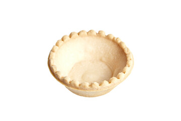 Unfilled tartlet shell isolated on white background. Empty tartlet cup. Clean tartlet shell on a white backdrop