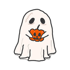 Ghost holding pumpkin Halloween