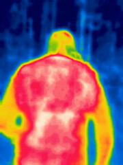 The Druid (wood spirit) in the forest. Image from thermal imager device. Modified unrecognizable...