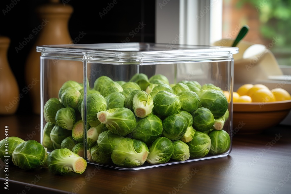 Wall mural Brussels sprouts in plastic container