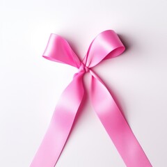 A pink ribbon on a white background. Breast Cancer Month.