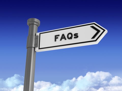 Directional Sign  FAQS - Blue Sky and Clouds Background - High Quality 3D Rendering