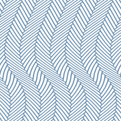 Seamless geometric chevron pattern with zigzag white stripes arranged on wavy lines. Abstract waves background. Striped textile texture. Vector illustration.