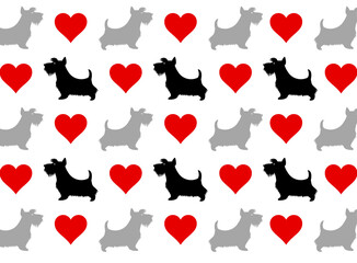 Scottie Dog and Red Heart Repeating Pattern