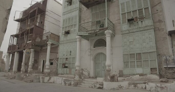 Old houses with wooden mashrabiya in al-Balad quarterJeddah  Saudi Arabia
