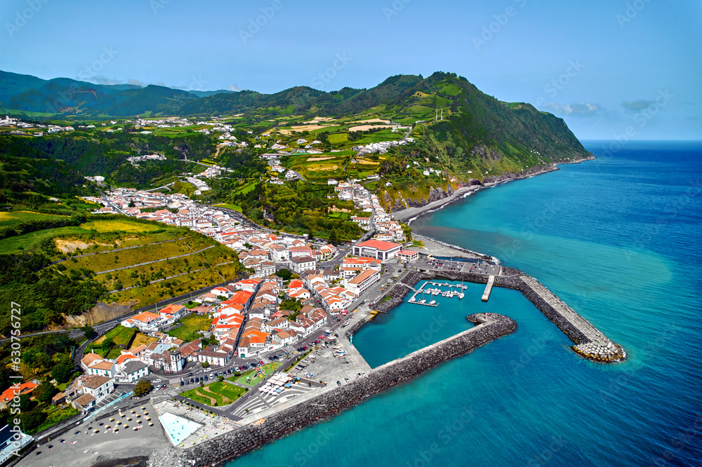 Poster aerial view povoacao townscape, azores