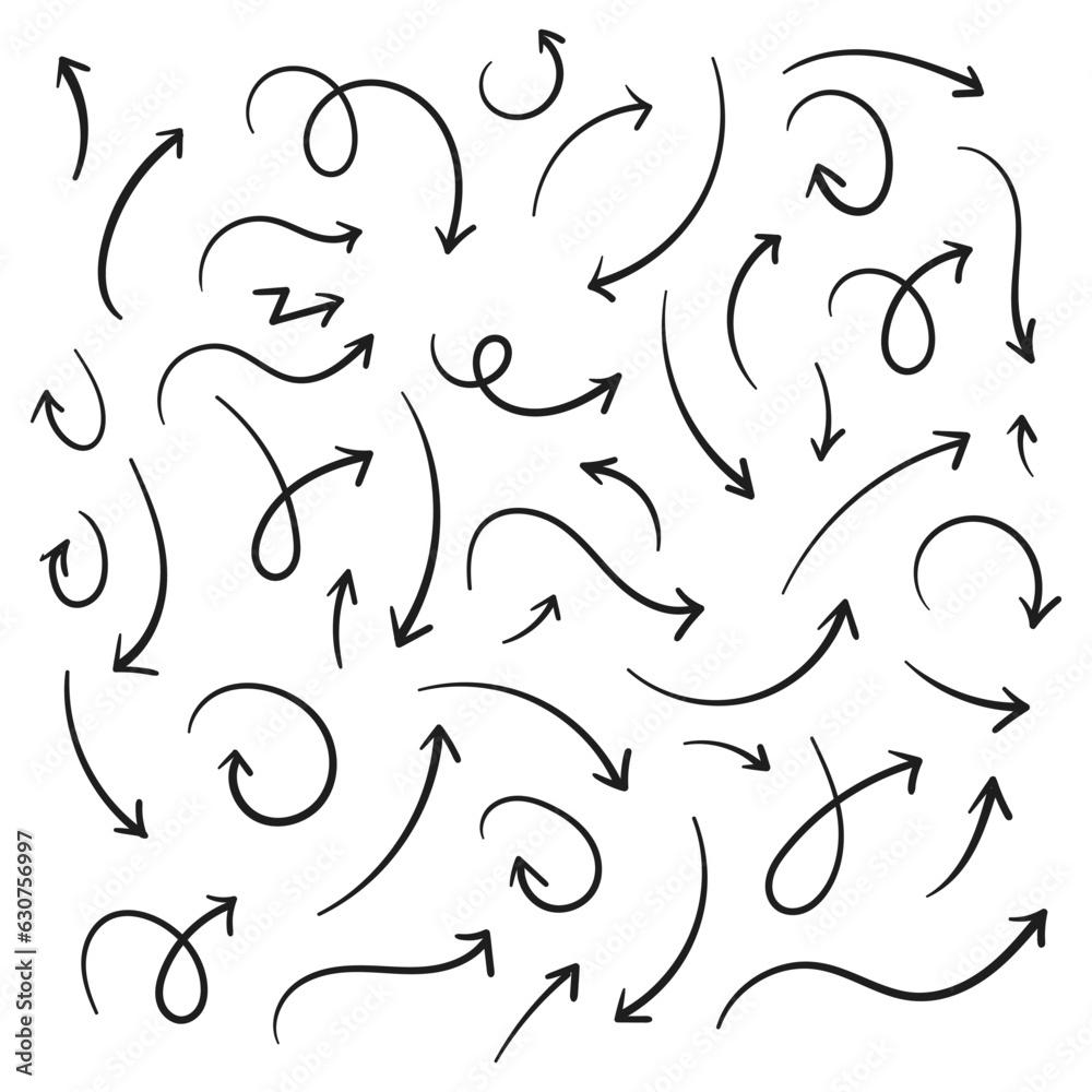 Aufkleber Hand drawn arrows collection Set simple flat arrows isolated on white background. Arrow mark icons and arrow paint. Stock vector. EPS10.