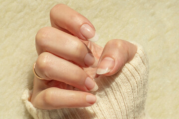 Natural nails without polish. Clear cuticles, hydrated skin. Traditional healthy nail care...
