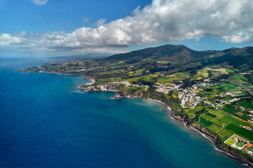 Drone point of view, picturesque nature of Azores.