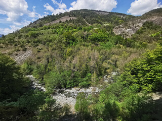 Fototapeta na wymiar Alpes, le méandre d'une rivière impénétrable