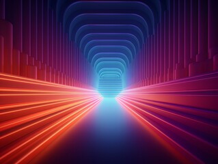 Abstract neon scene with geometric shapes. visualization AI