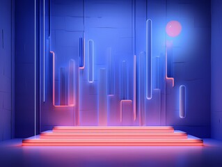 Abstract neon scene with geometric shapes. visualization AI