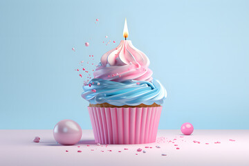 Cupcake 3d illustration, of pastel color palette, graphic design poster art created with Generative AI technology