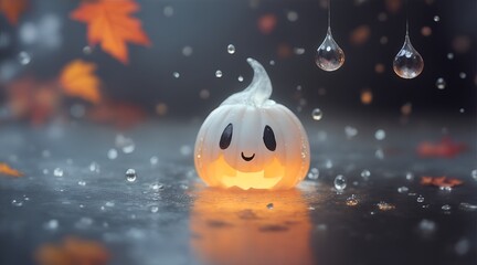 Naklejka premium かわいいカボチャオバケのランタン/Generative AI
