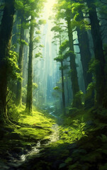 Obraz premium Primitive forest background,created with generative ai tecnology.