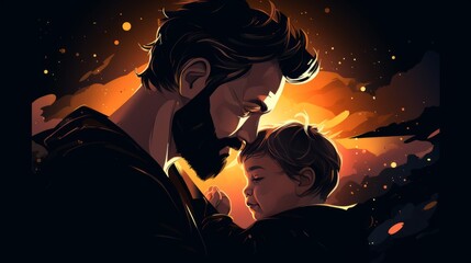 Fathers Day concept with father and his child. AI generative.