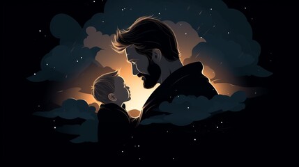 Fathers Day concept with father and his child. AI generative.