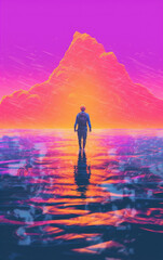 Obraz premium A man walks through the ocean of multicolored,created with generative ai tecnology.