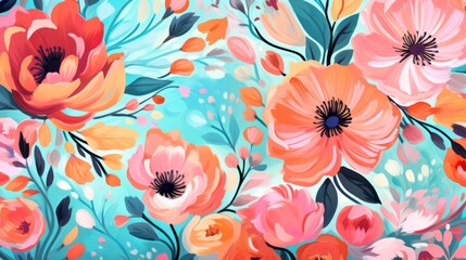 Fototapeta na wymiar Modern flower design with pink orange an blue colors. AI generative.