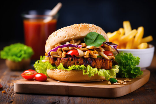 vegan burger and fries