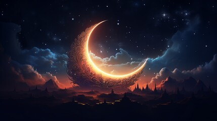 Obraz na płótnie Canvas The bright crescent moon on the night. AI generative.