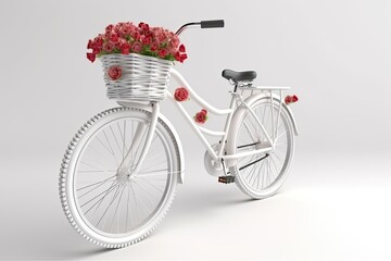 Fototapeta na wymiar white bicycle with basket of roses