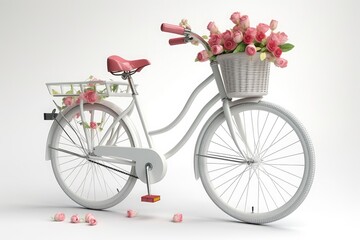 Fototapeta na wymiar white bicycle with basket of roses