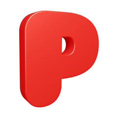3D red alphabet letter p for education and text concept