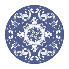Cat Mandala. Pattern. Lavender Blue and White color. Vector illustration.