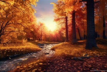 beautiful landscape background with morning sun. generative ai