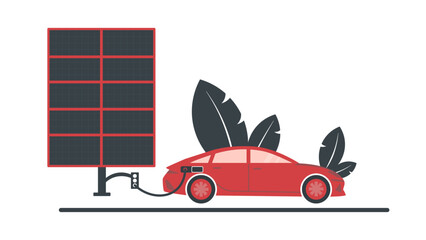 Electric car charging with solar energy. Electric car charging with solar panels. Sustainable life. Sustainable car. Electric Car Charging Parking Station.