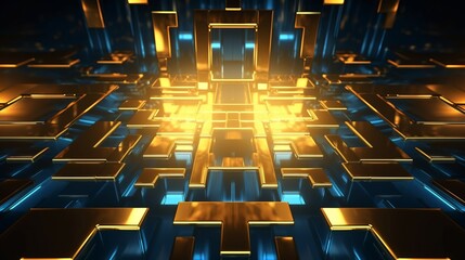 Obraz premium Yellow gold blue abstract background. AI generative.