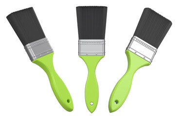 Set of paint bristle brushes for repair work and construction on white.